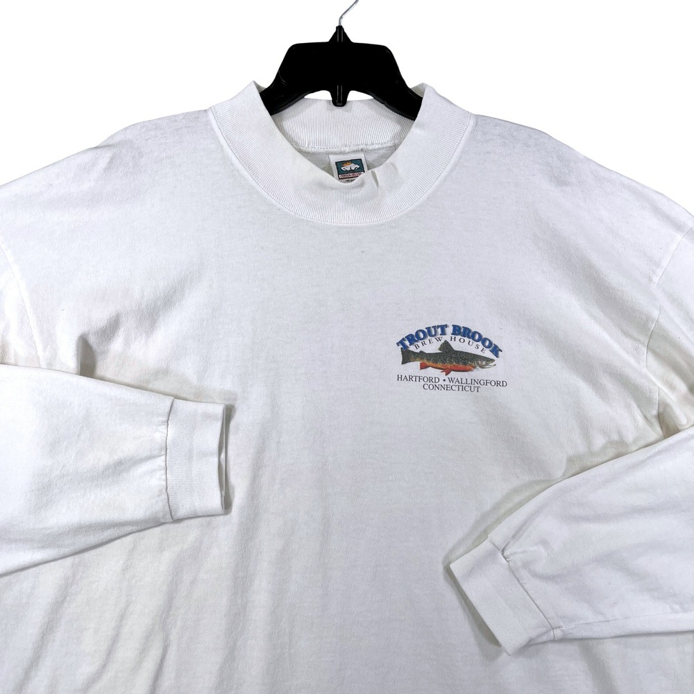 Vintage 90s Trout Brook Brew House Cotton Deluxe Long Sleeve Shirt Men 2X Fish